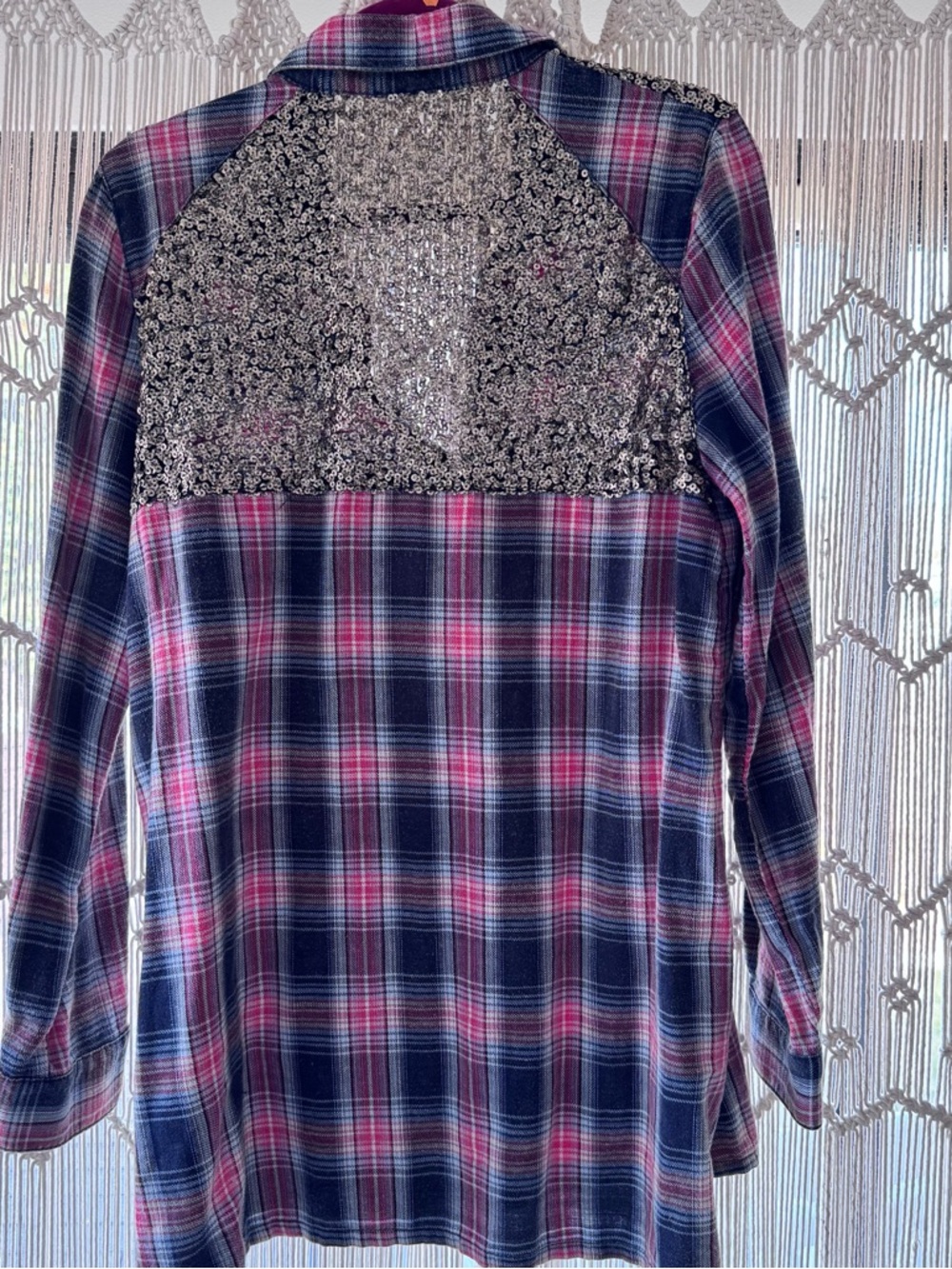 Free People Metallic Sequin & Plaid Shirt